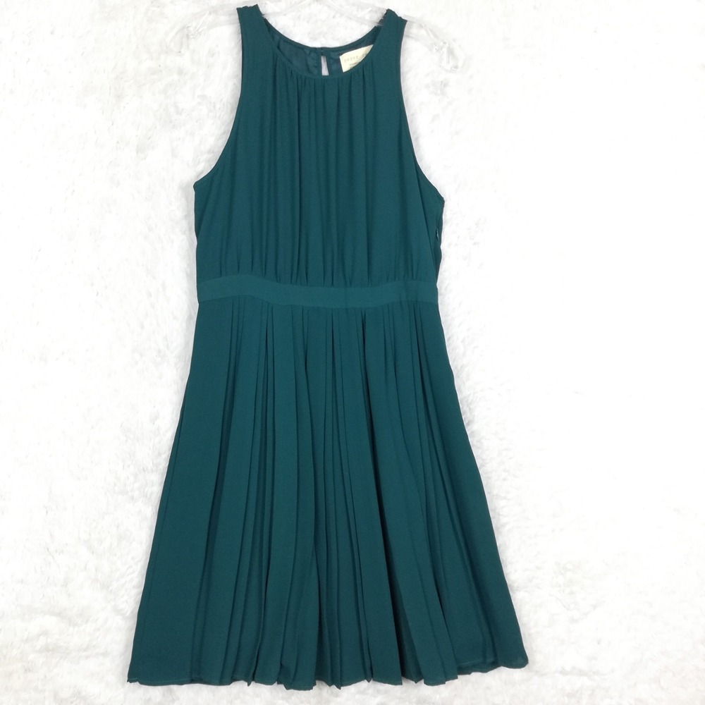 Paper Crown Womens Dress‎ Fit & Flare Sleeveless Teal Pleated Above Knee 6